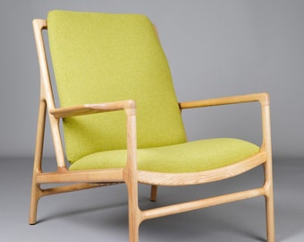 Ingrid Mid Century Modern Fauteuil - Groene gestoffeerde loungestoel - Accentstoel - Vintage fauteuil - NIEUW Retro handgemaakt meubilair