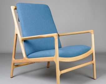 Ingrid Mid Century Modern Sessel - Blauer gepolsterter Loungesessel - Mid Century Stuhl - Vintage Sessel - NEUE Retro handgefertigte Möbel