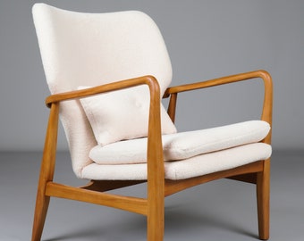 Bjorn Mid Century Modern Fauteuil - Crème Boucle Lounge Chair - Accent Chair - Vintage Fauteuil - NIEUW Retro handgemaakt meubilair
