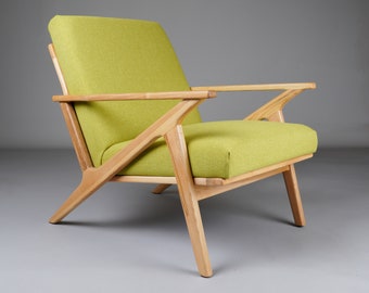 Axel Mid Century Modern Armlehnstuhl - Grüner Stoff Lounge Chair - Akzent Stuhl - Vintage Sessel - NEUE Retro handgefertigte Möbel