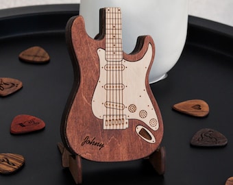 Personalized Wooden Guitar Pick Holder, Engraved Pick Case