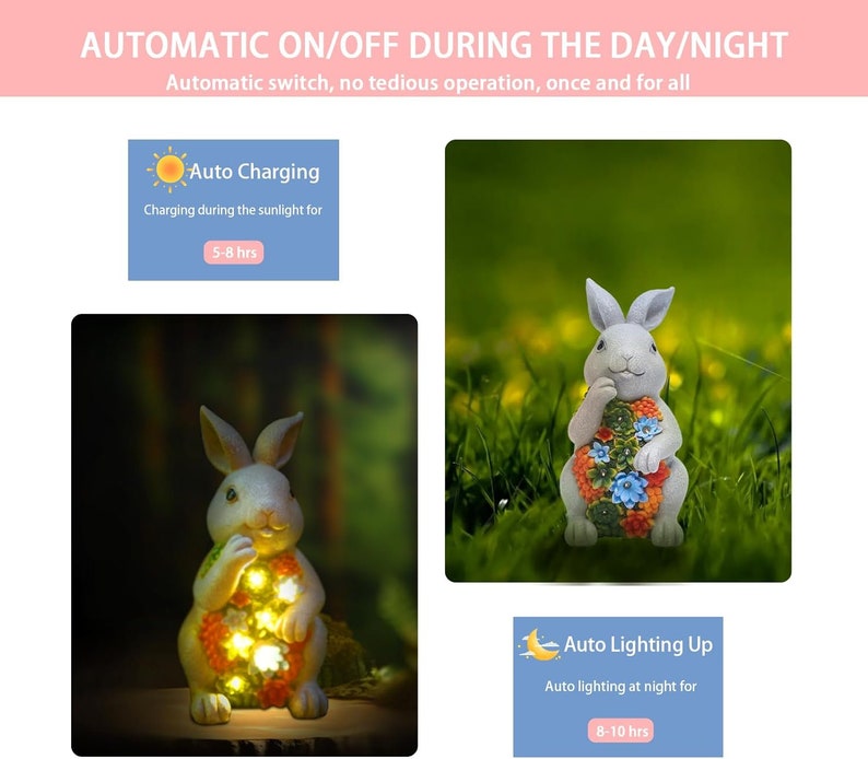 Bunny Solar Garden Light: Garden Resin Rabbit Succulent Decor - Etsy