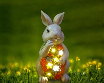 Bunny Solar Garden Light: Garden Resin Rabbit Succulent Decor