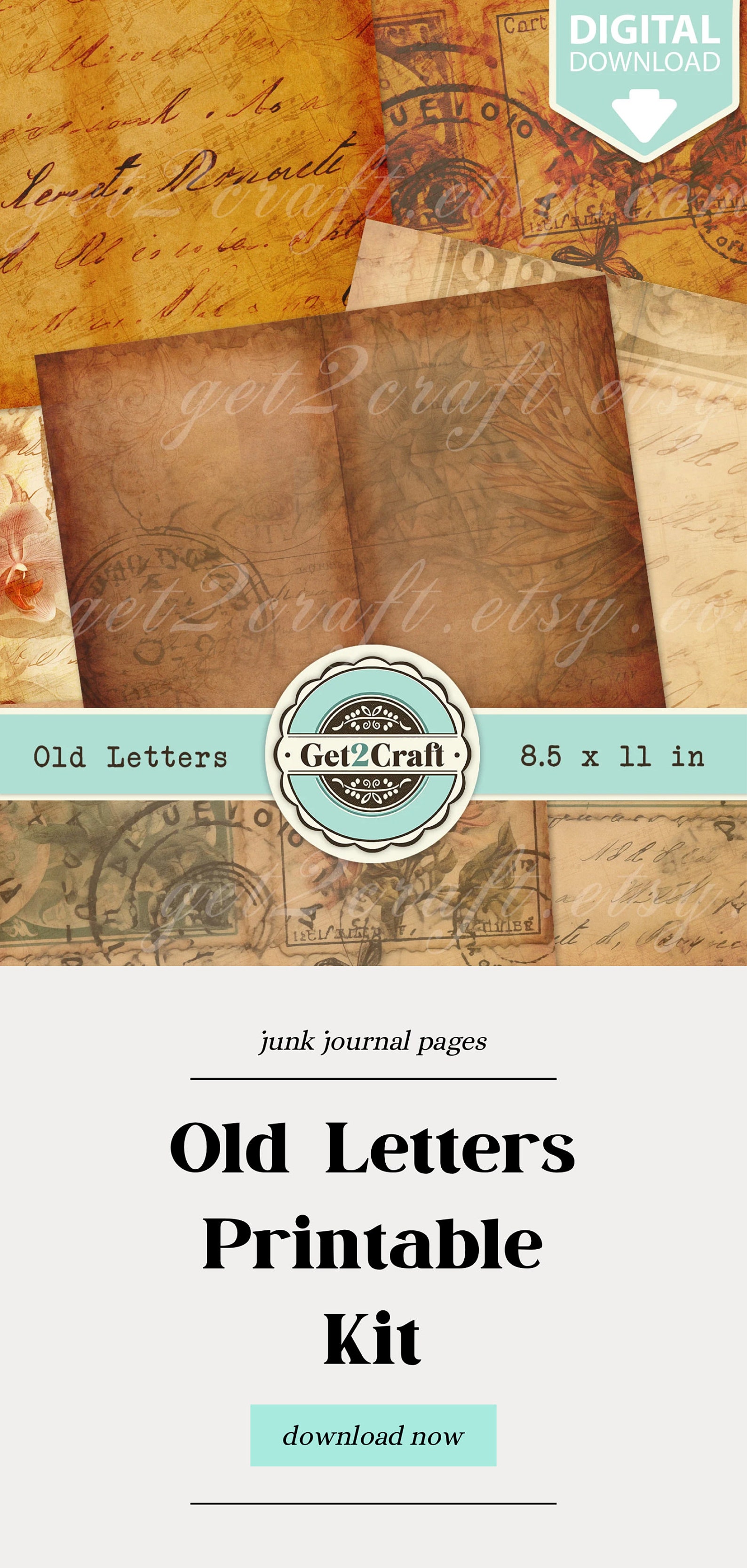 Printable Junk Journal Kit - Old Letters - 12 Digital Pages for ...