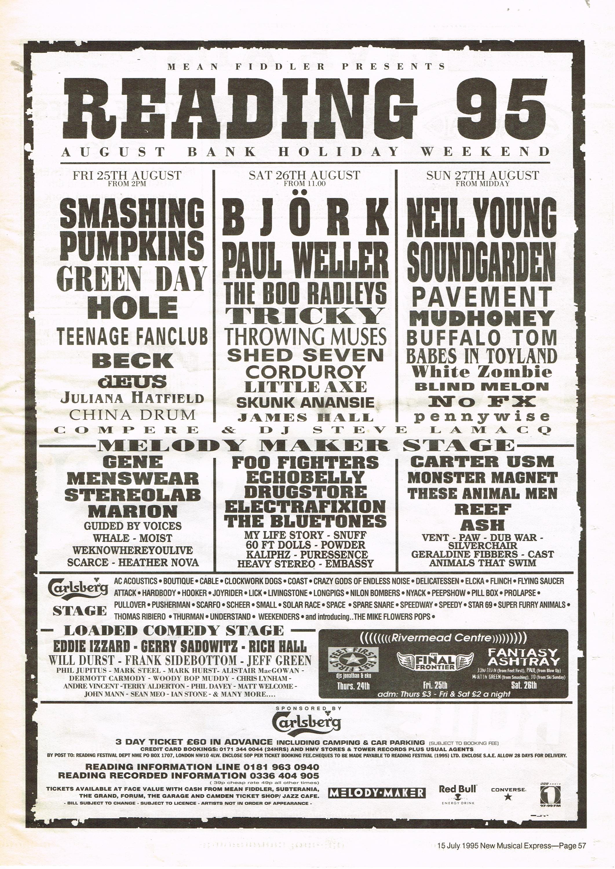 Reading Festival 1995 Original Music Poster - Rare Authentic Music