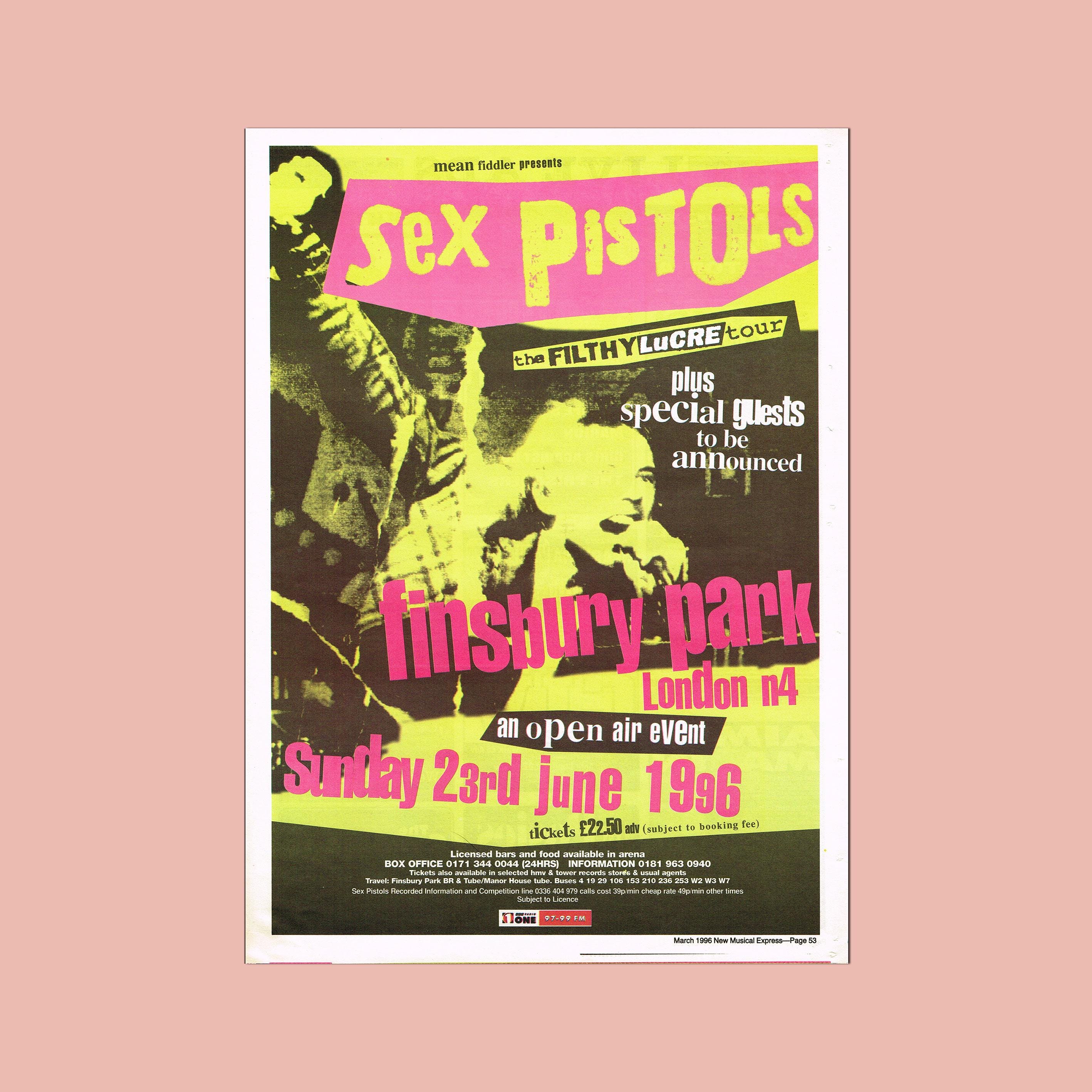 最終価格！4月15日まで！Sex Pistols ポスター Sex Pistols 1996 Finsbury Park Poster – Vintage UK Comeback Show