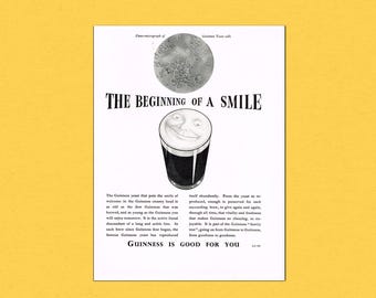 Original Guinness Smile  'Guinness Is Good For You' Poster – 1940s Magazine Advert – Authentic Vintage, Not a Reproduction