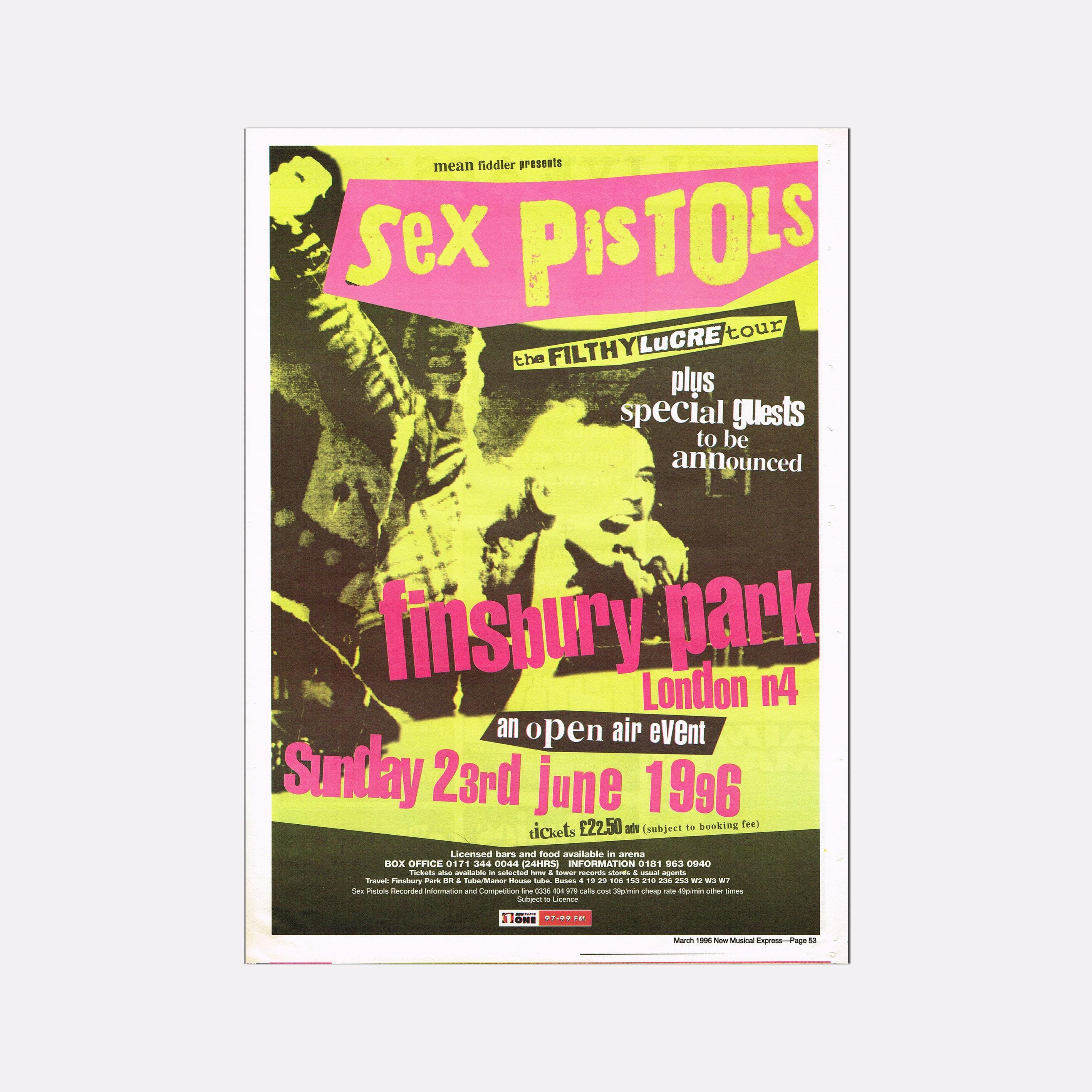 Sex Pistols 1996 Finsbury Park Poster – Vintage UK Comeback Show