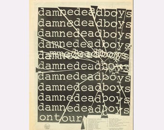 Póster vintage de la gira de The Damned de 1977, anuncio original de revista de punk rock, recuerdos de Stiff Records de The Damned, arte mural punk británico