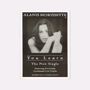 Alanis Morissette · You Learn · Manifesto pubblicitario del singolo UK · Raro manifesto pubblicitario originale autentico · 1996