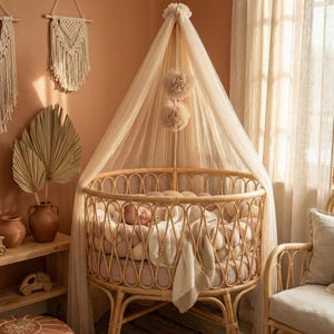 Beige Tulle Baby Crib Canopy with Stand – Nursery Baldachin