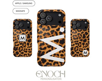 Personalised Cheetah Initial MagSafe Phone Case, Custom Rugged Cover for iPhone & Samsung Animal Print