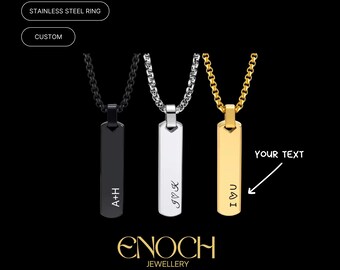 Custom Engraved Vertical Bar Necklace, Stainless Steel Minimalist Pendant