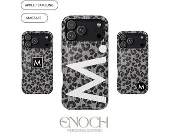 Cheetah Lace Personalised Initial MagSafe Phone Case, Custom Rugged Cover for iPhone & Samsung