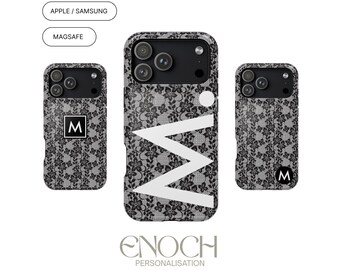 Midnight Lace Personalised Initial MagSafe Phone Case, Custom Rugged Cover for iPhone & Samsung