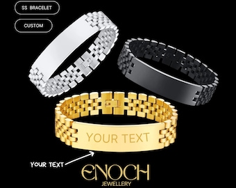 Personalized Gold Stainless Steel ID Bracelet, Custom Engraved Chain, Gift for Him