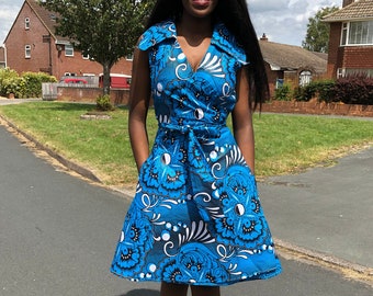 African wax print wrap dress