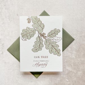 de voeux en feuille d'or typographique de chêne | Langue victorienne des fleurs | Symbole d'hospitalité | Cadeau pour hôte ou hôtesse