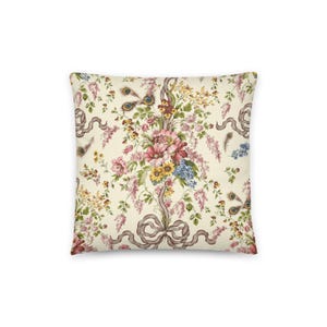 Cuscino Maria Antonietta, con decorazioni floreali rococò, in cotone stile XVIII secolo.