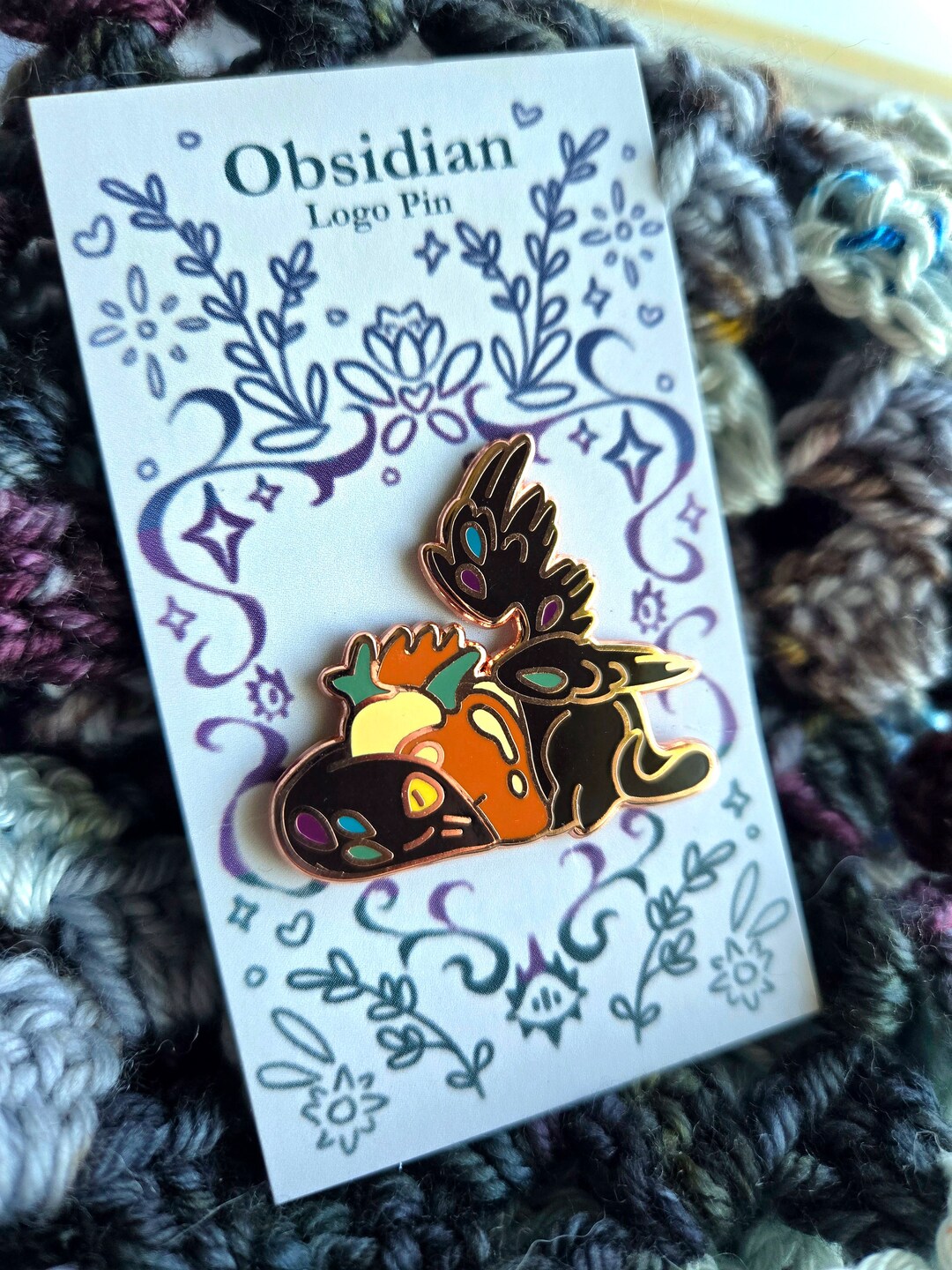 Obsidian Pin Note Obsidian Logo Pin Enamel Pin, Raven Pin, Heart Pin, Raven Wyvern ...