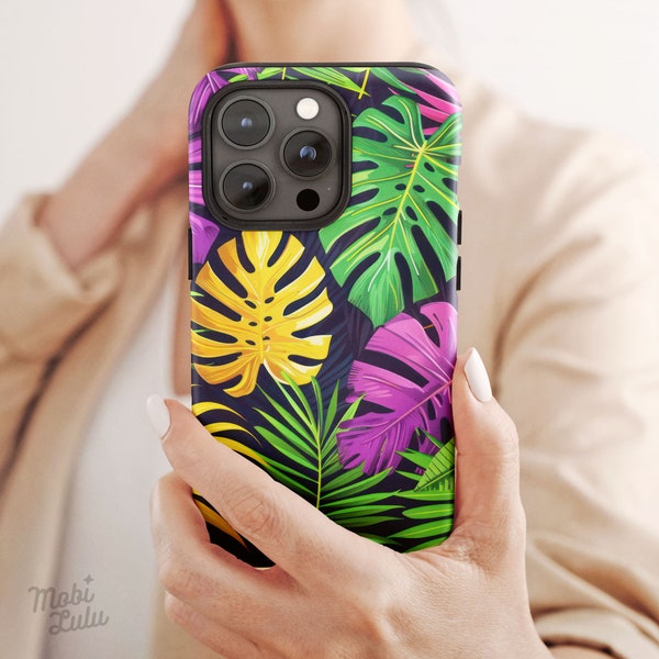 Summer Floral Green Purple and yellow Phone Case For iPhone 14 12 13 Pro Max XR 11 Pro Max Tough Snap Cover MagSafe iPhone Case,Gift for Mom