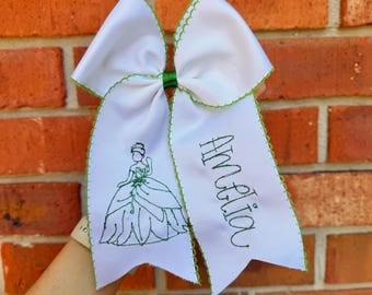 CUSTOM frog princess bow | embroidered ribbon princess bow