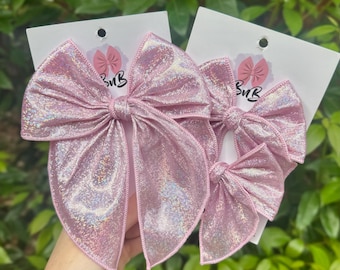 Lazo holográfico rosa claro / lazos con brillo marinero