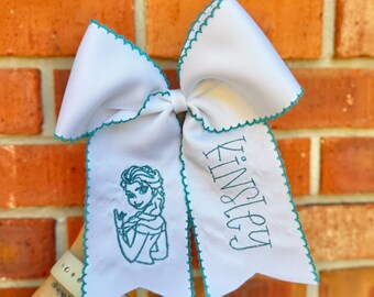 CUSTOM snow queen bow | embroidered ribbon princess bow