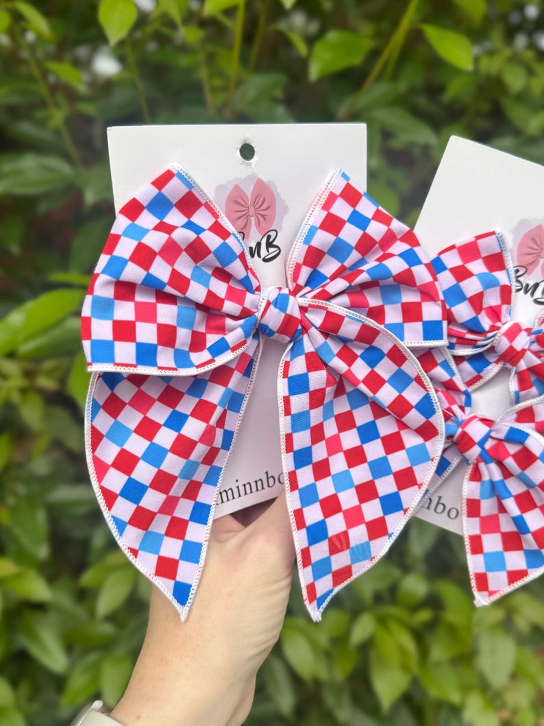Checkared Pattern Bow Checkered 4th of July Bow | Patriotic RWB Sailor Bows - Etsy