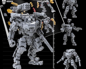 May include: A gray Sentinel Forge EX-1 Mech, 28mm model kit, with a joint posable design. The image shows the assembled model and components, including a 12cm height reference. The kit includes a step-by-step assembly guide.