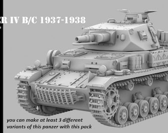 May include: A gray plastic model kit of a Panzer IV B/C tank, a German World War II tank, in 1/56 scale. The model kit includes instructions for building at least three different variants of the tank.