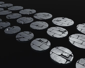 Puede incluir: Un conjunto de 15 bases redondas de textura de piedra gris para figuras en miniatura. Las bases tienen una variedad de diseños, que incluyen piedra agrietada y mampostería.