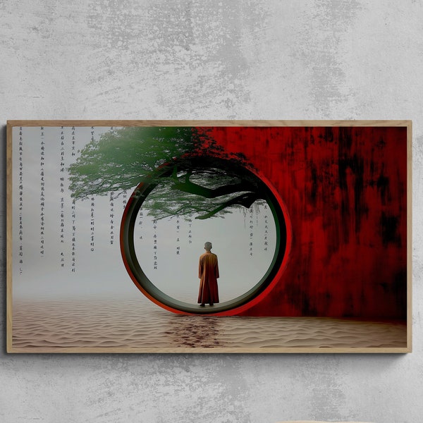 ORIGINAL, Japandi, Frame TV Art | Instant Download | Minimalist | Monk on Beach