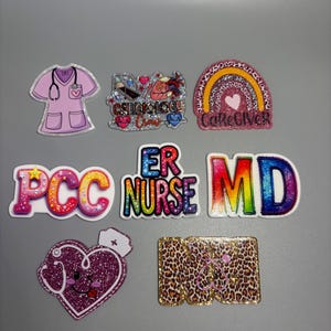 Flatback One Sided Resin Acrylics MD  ER Nurse Caregiver pcc Pink Scrub Cardiology Medical badge reel accessories DIY ideas Gift Ideas