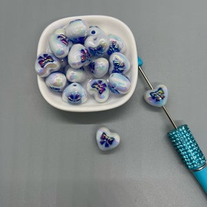 5 beads Heart with blue bow beads DIY ideas Gift Ideas