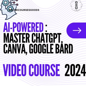 May include: A purple and white graphic with the text "AI-POWERED: MASTER CHATGPT, CANVA, GOOGLE BARD VIDEO COURSE 2024" and an arrow pointing to the right.