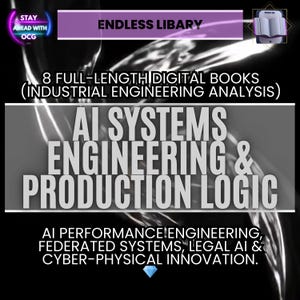 May include: Digital book advertisement with the text "ENDLESS LIBARY". The image promotes 8 full-length digital books on industrial engineering analysis, AI systems, engineering, production logic, and cyber-physical innovation.