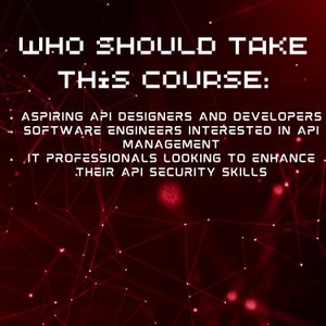 Peut inclure: Fond rouge avec texte blanc : &laquo; QUI DEVRAIT SUIVRE CE COURS : CONCEPTEURS ET D&Eacute;VELOPPEURS API EN HERBE, ING&Eacute;NIEURS LOGICIELS INT&Eacute;RESS&Eacute;S PAR LA GESTION DES API, PROFESSIONNELS IT SOUHAITANT AM&Eacute;LIORER LEURS COMP&Eacute;TENCES EN S&Eacute;CURIT&Eacute; API &raquo;.