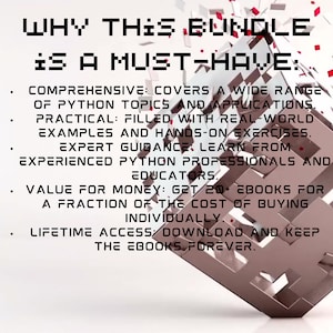 Puede incluir: Un objeto met&aacute;lico en forma de cubo roto con el texto "WHY THIS BUNDLE IS A MUST-HAVE:" y una lista de razones por las que este paquete es imprescindible. El texto est&aacute; en rojo, blanco y negro.