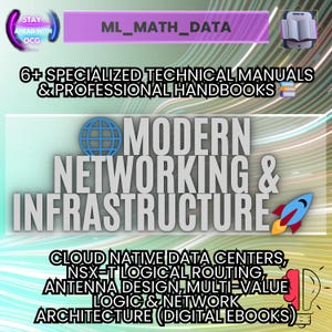 以下が含まれることがあります： モダンなネットワーキングとインフラストラクチャに関するデジタル電子書籍のプロモーション画像。画像には「ML_MATH_DATA」と「6+専門技術マニュアル＆プロフェッショナルハンドブック」というテキストが表示されています。追加のテキストには「Cloud Native Data Centers」と「Digital Ebooks」が含まれています。
