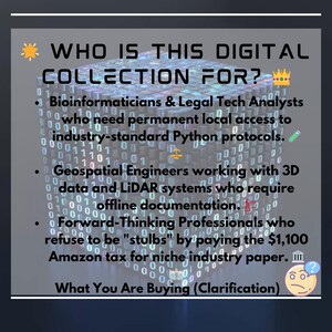 Pode incluir: Gr&aacute;fico digital com o texto "PARA QUEM &Eacute; ESTA COLE&Ccedil;&Atilde;O DIGITAL?" lista bioinform&aacute;ticos, analistas de tecnologia jur&iacute;dica, engenheiros geoespaciais e profissionais com vis&atilde;o de futuro. O fundo &eacute; um cubo 3D com c&oacute;digo bin&aacute;rio.