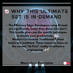 May include: A digital graphic with the text "WHY THIS ULTIMATE SET IS IN-DEMAND" over a stylized brain image. The text highlights the benefits of AI tools for developers, emphasizing increased productivity and modern curriculum.