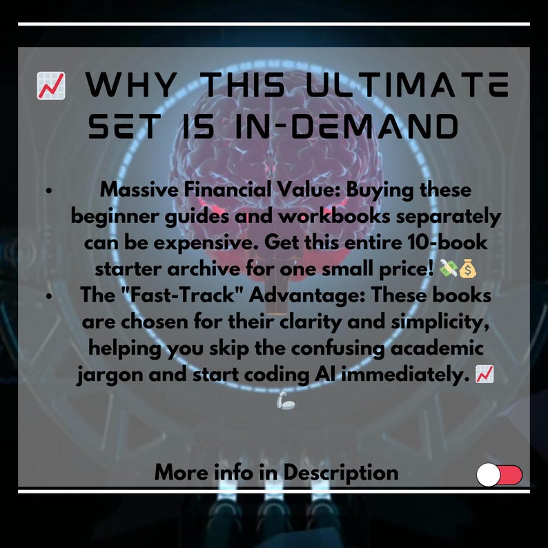 May include: Image with text: "WHY THIS ULTIMATE SET IS IN-DEMAND." The image promotes a 10-book starter archive for AI coding. The text highlights the "Fast-Track" advantage, emphasizing clarity and simplicity to help beginners.