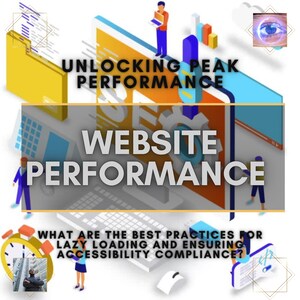May include: A digital illustration of a website with the text "Unlocking Peak Performance" and "Website Performance" in a yellow box. The text "What are the best practices for lazy loading and ensuring accessibility compliance?" is below the yellow box. The image is a visual representation of website performance optimization.