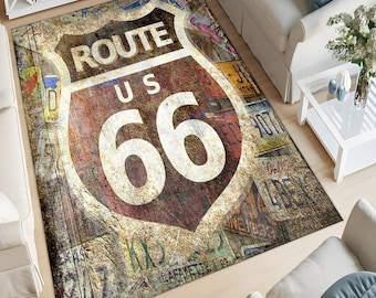 Tapis de signalisation Route 66, décoration de plaque d'immatriculation de signalisation routière, États-Unis Tapis Route 66,America's Main Street Historic Route 66Tapis,Tapis Mother Road,U.S.Highway 66