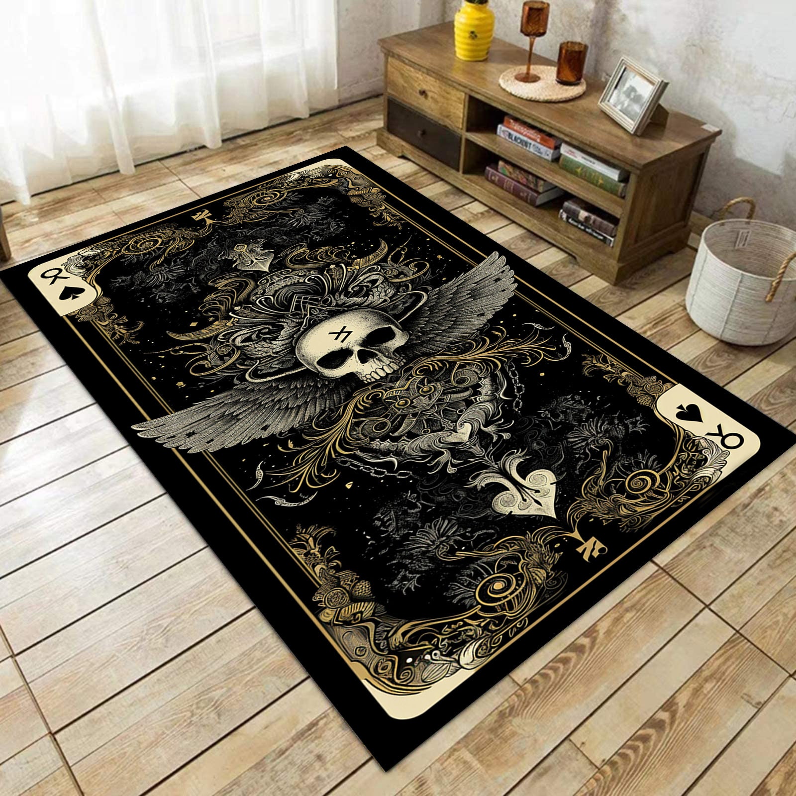 Discover Skull Rug,Gothic Rug,Horror Rug,Skeleton Rug,Skulls Design,Evil Skull Rug,Poker Card Rug, Playing Card Rug,Mystical Theme Rug,Unique Gift,