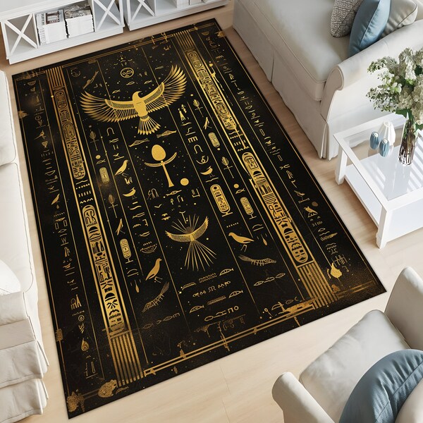 Egypt Rug, Hieroglyph Rug, Anubis Rug, Ancient Rug,Brown Rug, Ancient Egypt Rugs,Ankh Rug, Eye Of Ra Rug,Mithological Rug,Ancient Design Rug