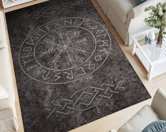 Viking Rug, Mythological Rug,Scandinavian Mythology,Viking Tree of Life Rug,Vegvisir Symbol Rug,Tree of Life Norse Decor,