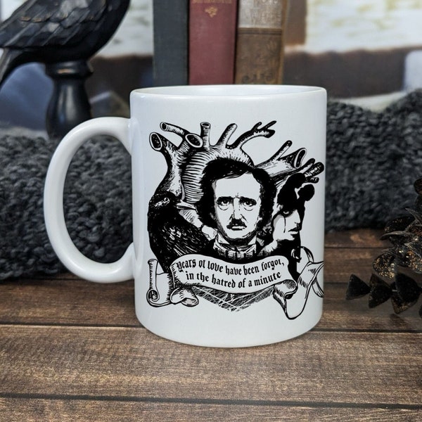 15oz Poe Mug with Coaster, Dark Coffee and Tea Mug, Raven Feather Coffee Mug, Great Gift for Him, Her, Family, and Friends
