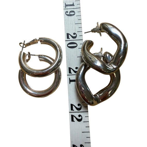 Chunky Silver Hoop Abstract Modernist Trend Lot of 2 Unbranded